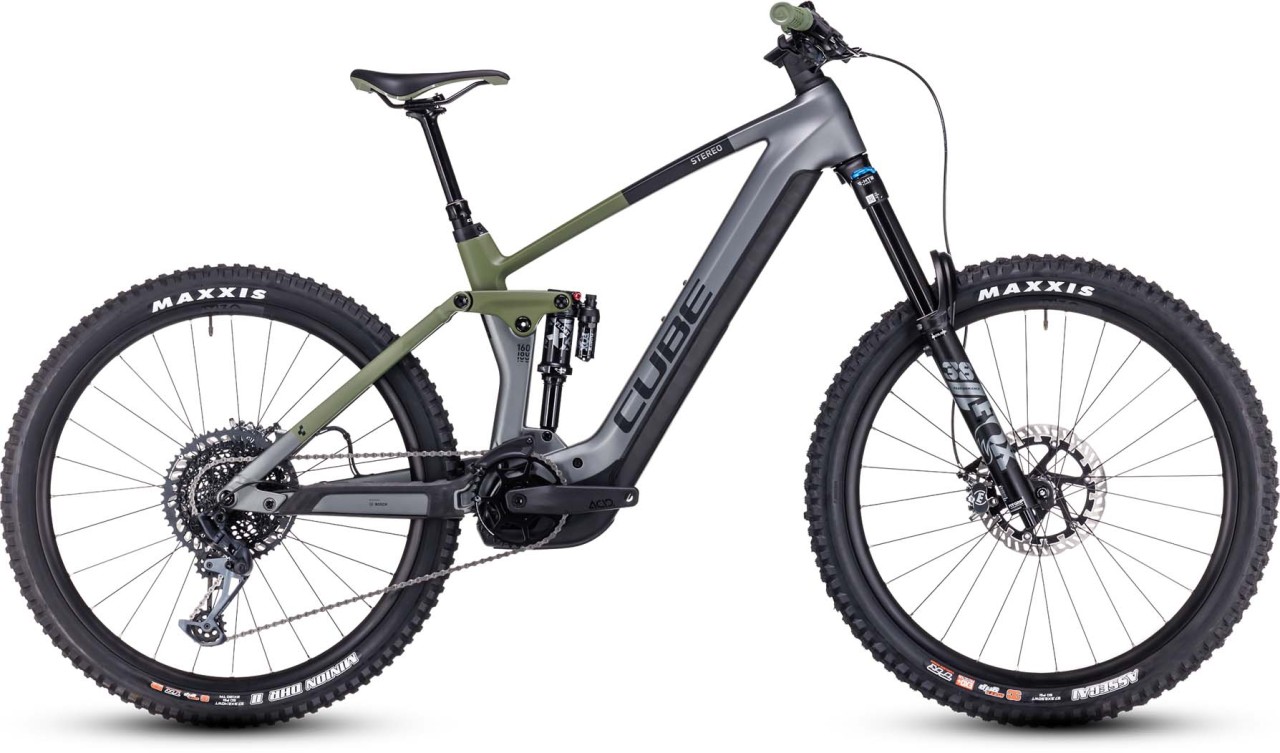 Cube Stereo Hybrid 160 HPC TM 750 27.5 flashgrey n olive 2023 - MTB-Eléctrica Doble Suspensión