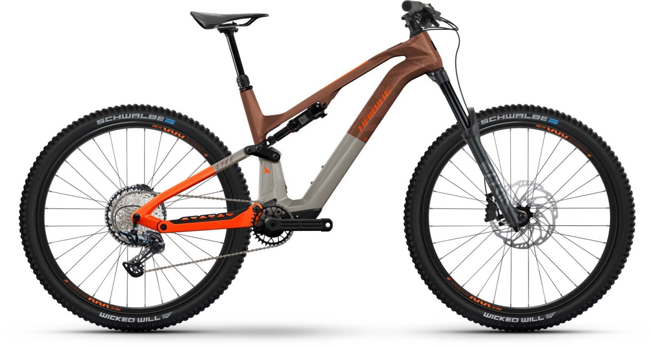 Haibike Lyke CF 10 leather/orange gloss 2024 - MTB-El?ctrica Doble Suspensi?n;Haibike Lyke CF 10 leather/orange gloss 2024 - VTT tout suspendu ?le
