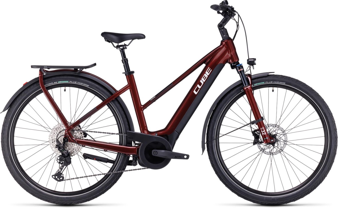 Cube Touring Hybrid EXC 625 red n white 2024 - Bicicleta-Eléctrica Trekking Damas