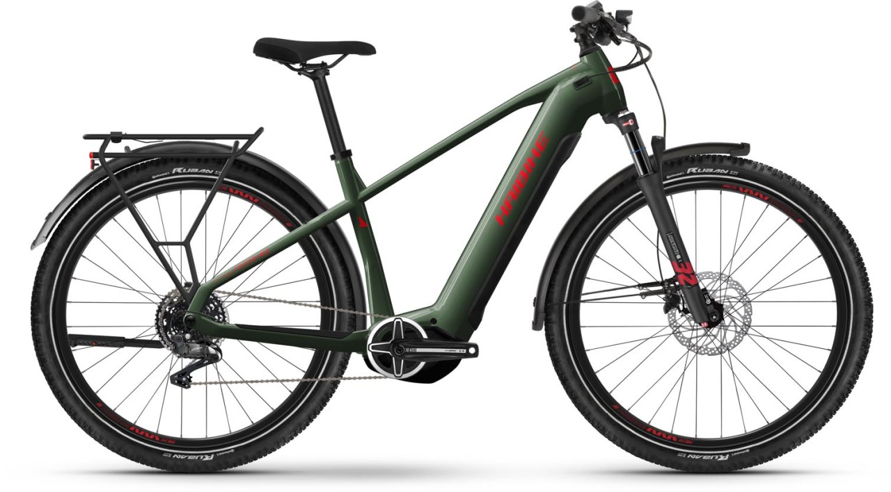 Haibike Trekking 5 olive / red gloss 2024 - Bicicleta-Eléctrica Trekking Hombres
