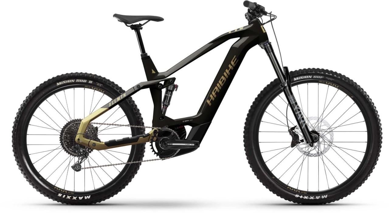 Haibike AllMtn CF 8 black/gold gloss 2023 - MTB-El?ctrica Doble Suspensi?n;Haibike AllMtn CF 8 black/gold gloss 2023 - VTT tout suspendu ?lectriqu