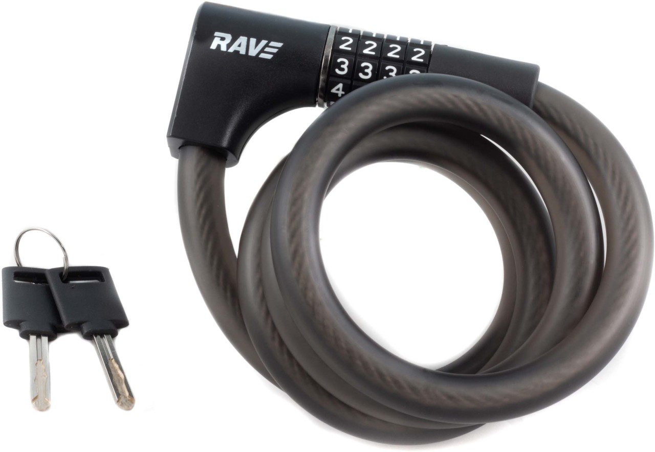 RAVE Cerradura espiral 2 en 1 Pro 5 - cerradura de combinación incl. 2 llaves - 120 cm / 15 mm