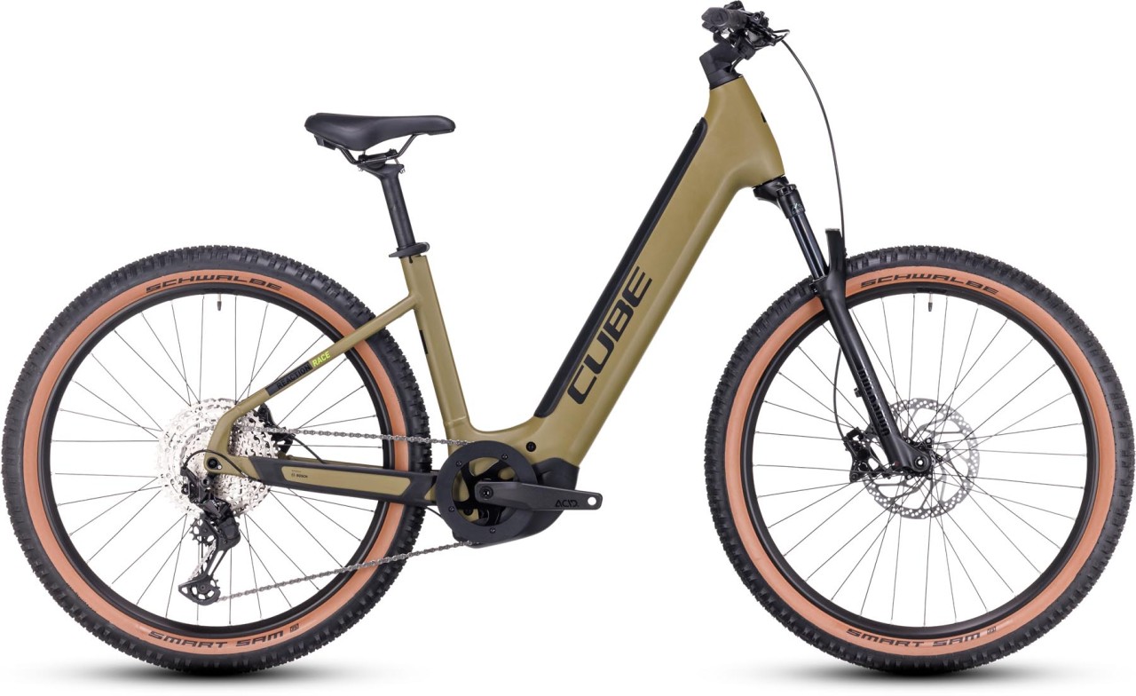 Cube Reaction Hybrid Race 625 olive n green 2024 - MTB-Eléctrica Rígida Acceso Fácil