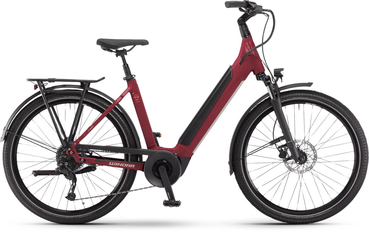 Winora Sinus X9 classic metallic red 2024 - Bicicleta-Eléctrica Trekking Acceso Fácil