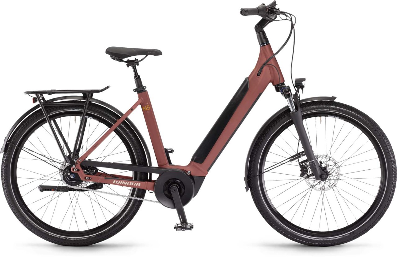 Winora Sinus N5f Maroonred matt 2023 - Bicicleta-Eléctrica Trekking Acceso Fácil
